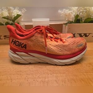 Hoka One One Men's Clifton 8 Running Sneaker Shoes Orange Size 8 Wide * Read*